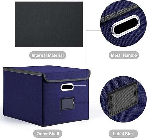 Vista 32 de Caja de archivos plegable con tapa y deslizador de plástico, organizador de documentos colgantes para oficina/hogar, 14.96 x 12.6 x 10.83 pulgadas