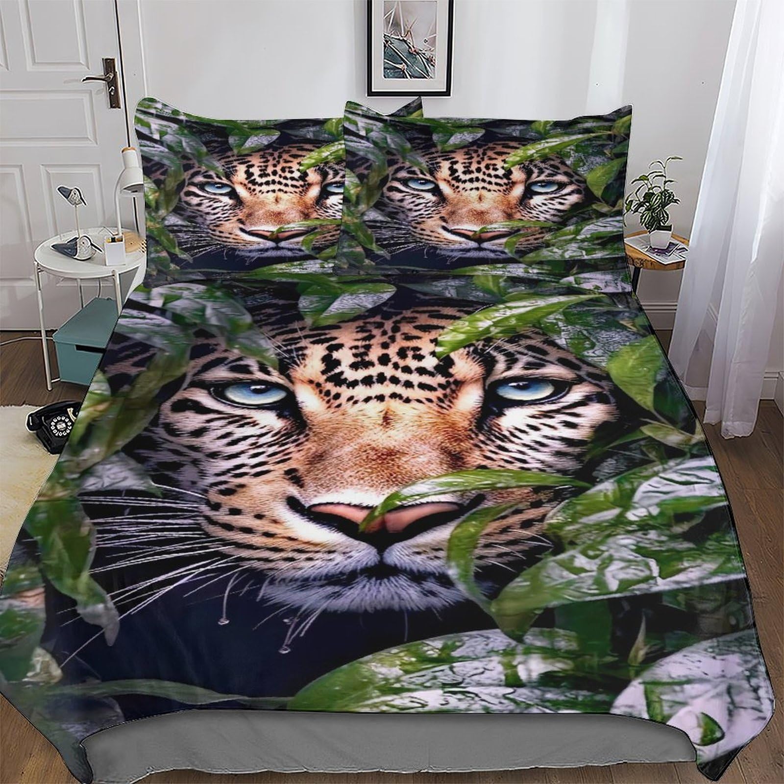 Parure de lit léopard 200x200cm avec housse de couette en polycoton