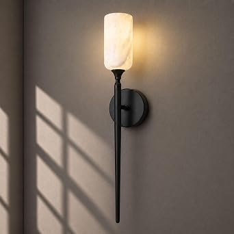 Natural Alabaster Wall Sconce Marble Bathroom Vanity Light, Dimmable E26