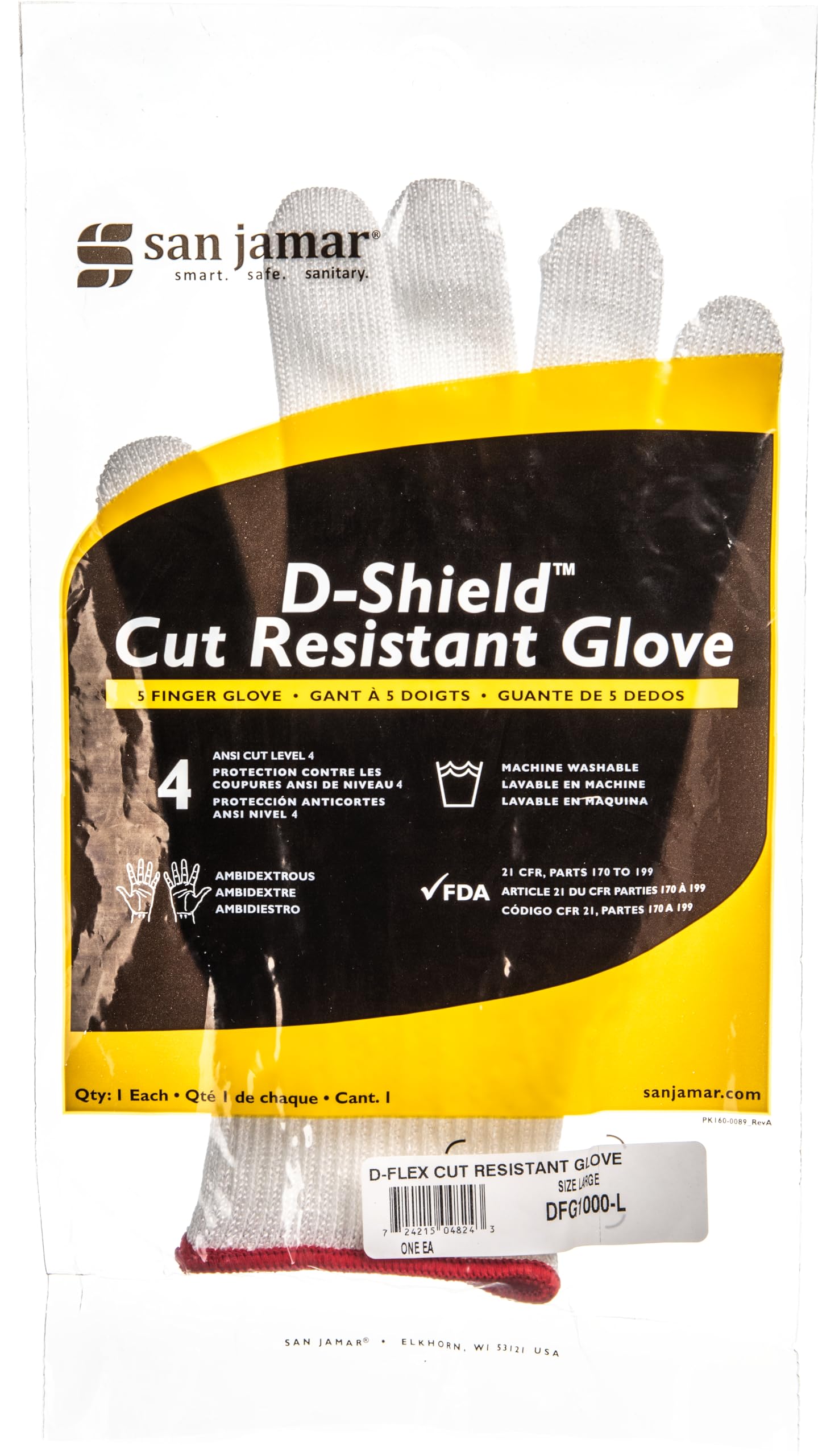 San Jamar DFG1000-L D-Flex Professional Cut-Resistant Glove, Large