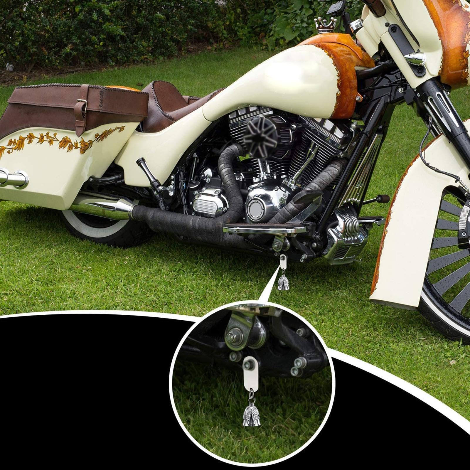 Clochette Moto Guardian Bell Porte-Bonheur En Acier Inoxydable – Cloche De Protection Motard Style Ange Gardien – Lucky Bell à Suspendre Avec Porte-CléS Pour ProtéGer Et Porter Chance