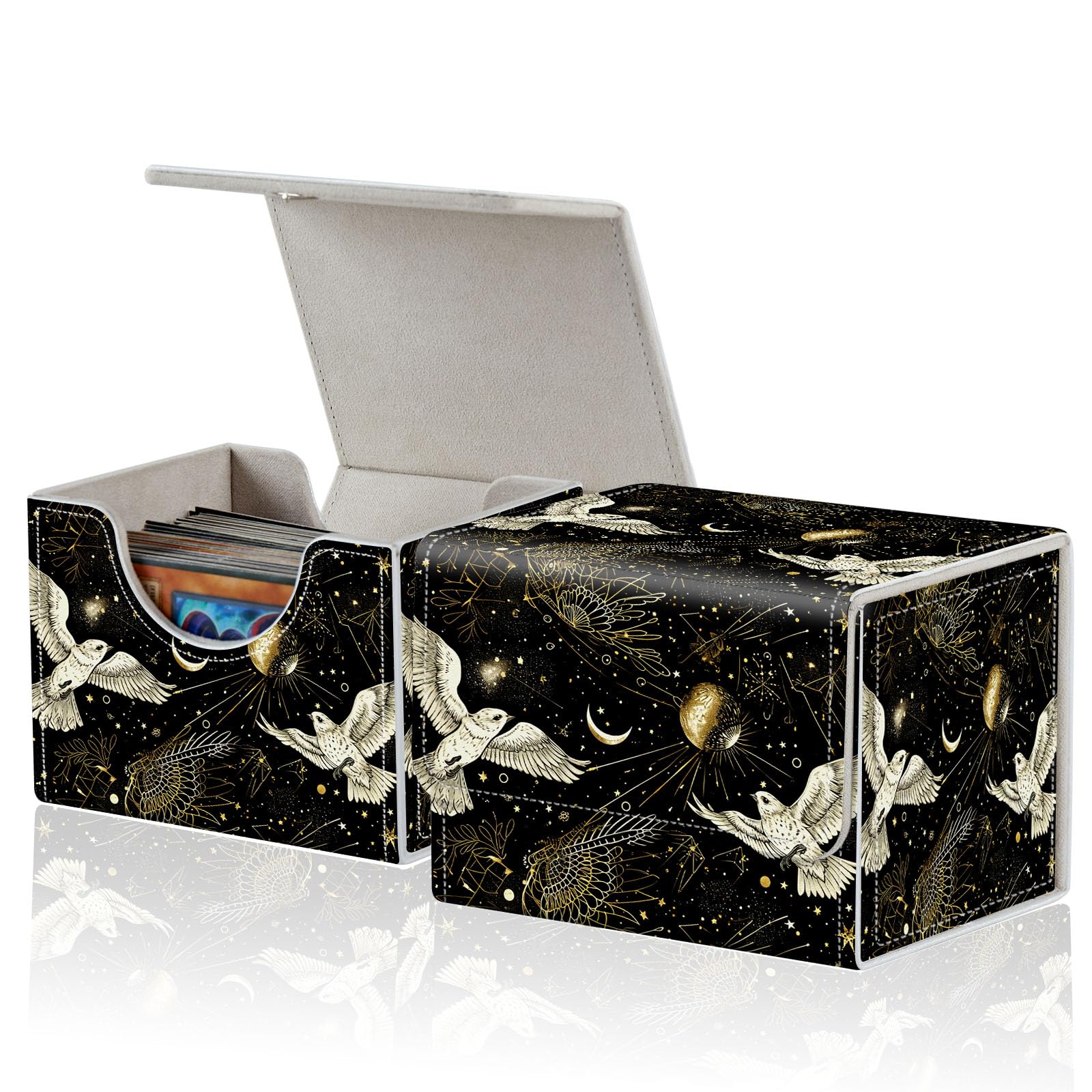 ACWDMKH for MTG Commander Deck Box,Card Deck Box for Trading Yugioh MTG,Fits 100 Double Sleeved Cards,PU Leather Strong Magnet Case for Magic Commander TCG CCG,Black White Bird
