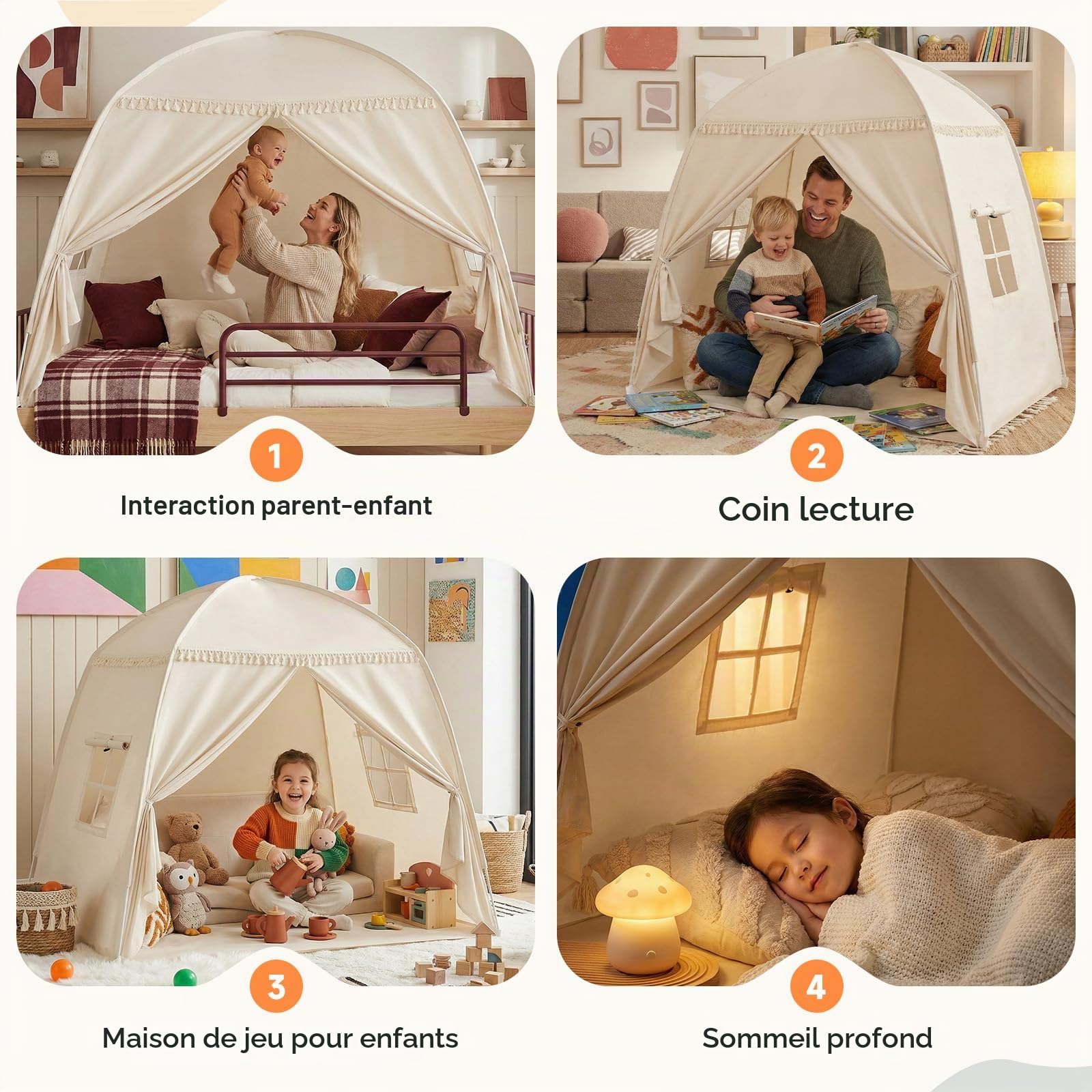 Grande Tente Tipi pour Enfants : Tente pour Enfants Garçons et Filles Maison de Jeu Intérieure Auvent Lit pour Salle de Jeux Cadeau Jouet (Crème)