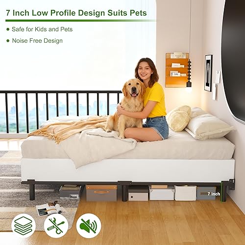 Miniatura 8 de EMODA 7 Inch Twin XL Bed Frames Base for Box Spring and Mattress, 6 Legs Support Sturdy Metal Platform Tool-Free and Easy Assembly, Black