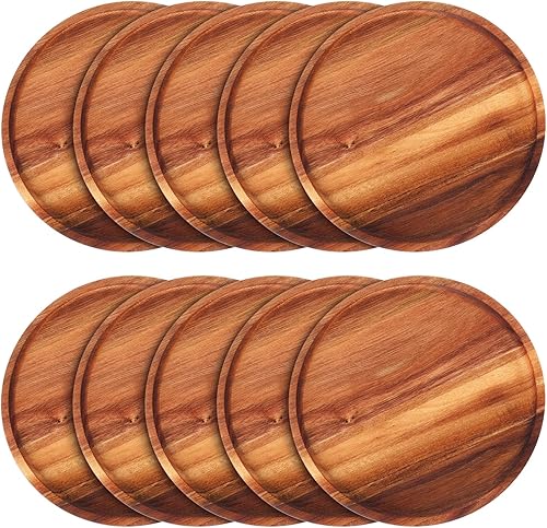 Rtteri 10 platos redondos de madera de acacia, platos de cena de 12 pulgadas, platos de carga de madera, platos ligeros de fácil limpieza, platos