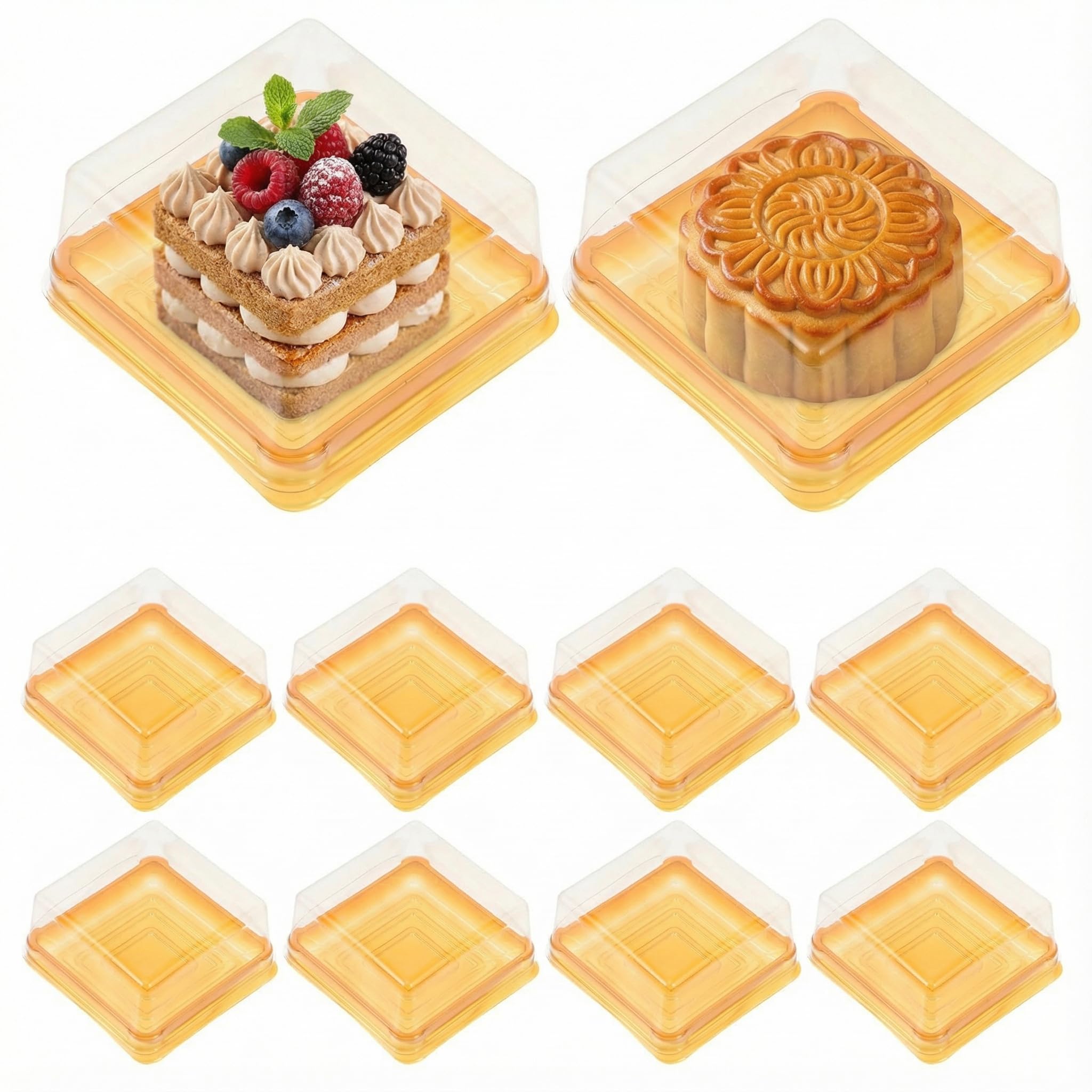DOITOOL Mini Cake Box with Lid : 100 Pcs Clear Bakery Boxes Single Muffin Container Square Egg-Yolk Puff Bread Dessert Cases Pastry Box Donut Boxes for Moon Cake Food Fruit Cupcake Bread Candy 7.8cm