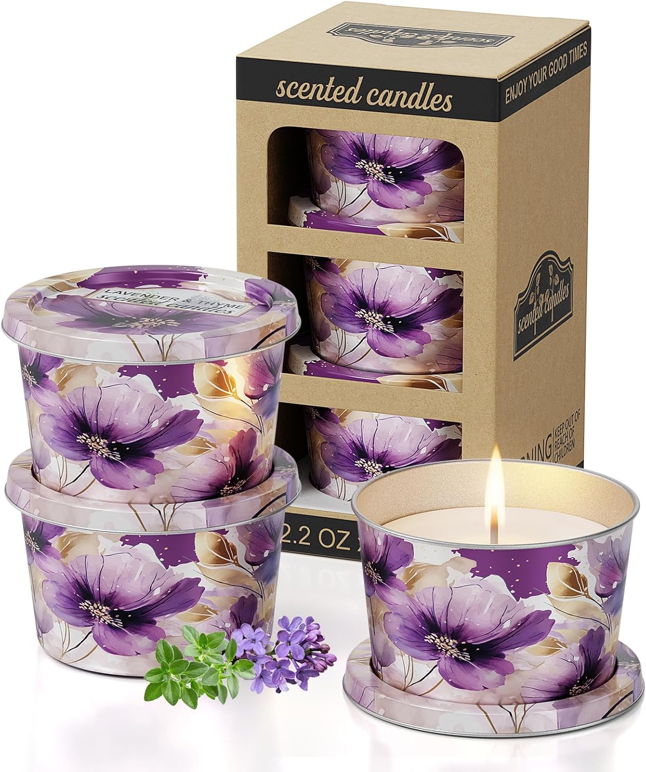 3-Pack Aromatherapy Candle Set – Travel-Size Lavender & Thyme Scented Candles 2.2oz Each | 10+ Hour Relaxing Long-Lasting Burn | Fragrant Soy Candles for Home, Gifts, Meditation & Christmas