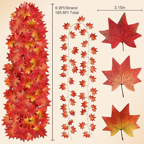 Miniatura 6 de Anftraer - Paquete de 12 guirnaldas de hojas de otoño, guirnalda de vides de otoño artificiales, guirnalda de hojas de arce de otoño, decoración de