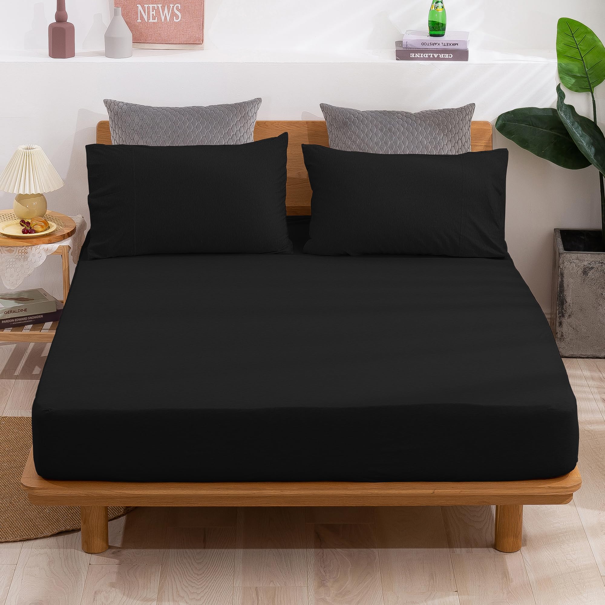 Cotton Comfort Bedding 3PC Fitted Sheet Super King Set 400 Thread Count 100% Egyptian Cotton 40cm Deep Super King Fitted Sheet Bedding Set With Pillow Cases 2 Pack