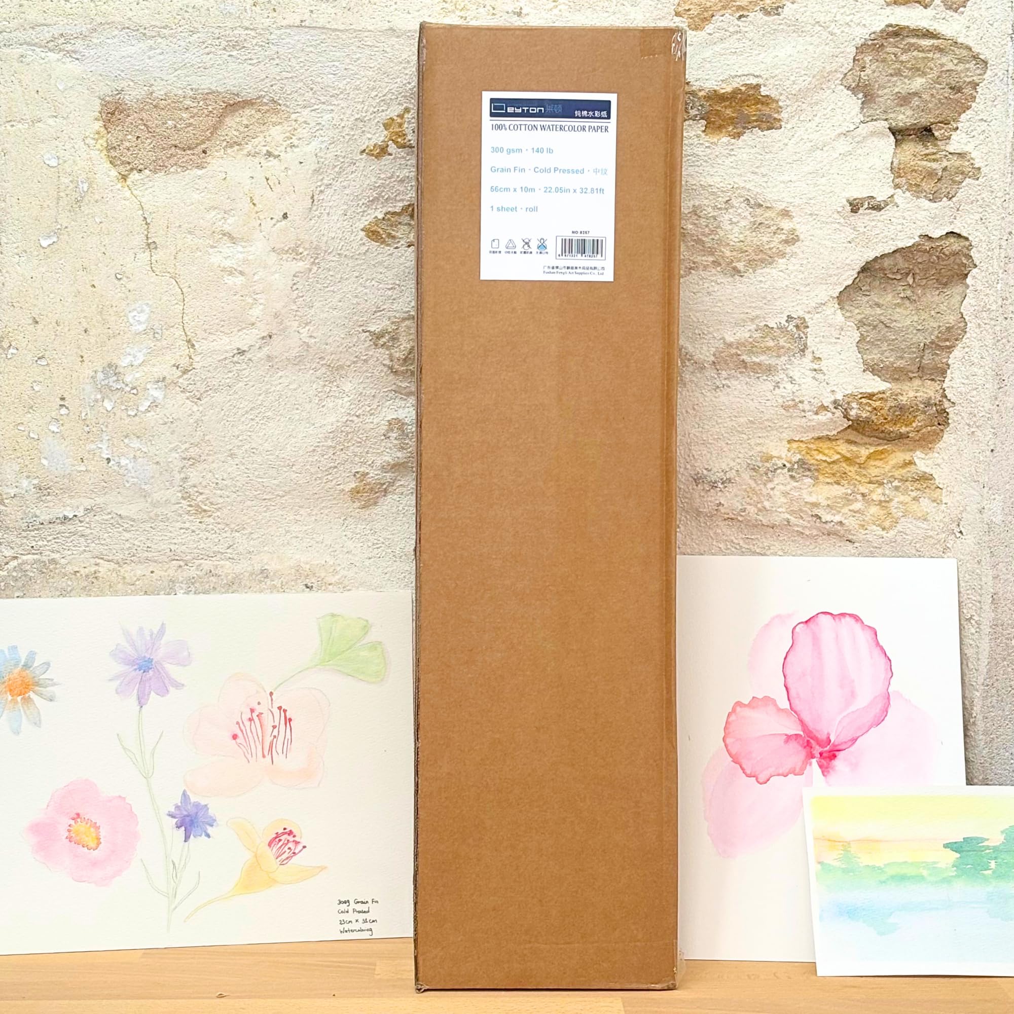 Leyton Papier, 10 Meter Rolle für Aquarell, 100 % Baumwolle, feine Körnung, 300 g, 56 cm x 10 m, Künstlerqualität My Rock Way