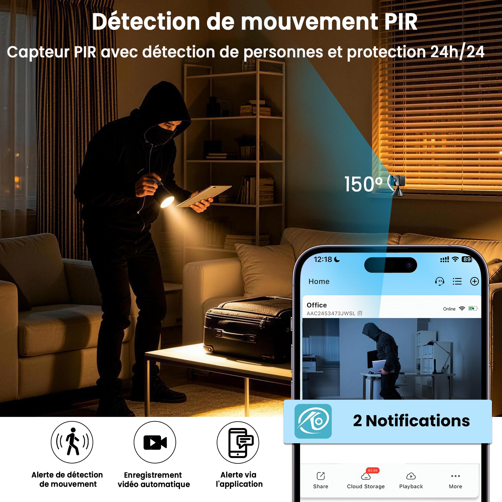 javiscam Mini Caméra Espion sans Fil 2K, WiFi Intérieure avec Vision Nocturne, Détection de Mouvement, Enregistrement Local et Cloud, Adaptée aux Bébés, Animaux, Personnes Âgées et Sécurité Maison