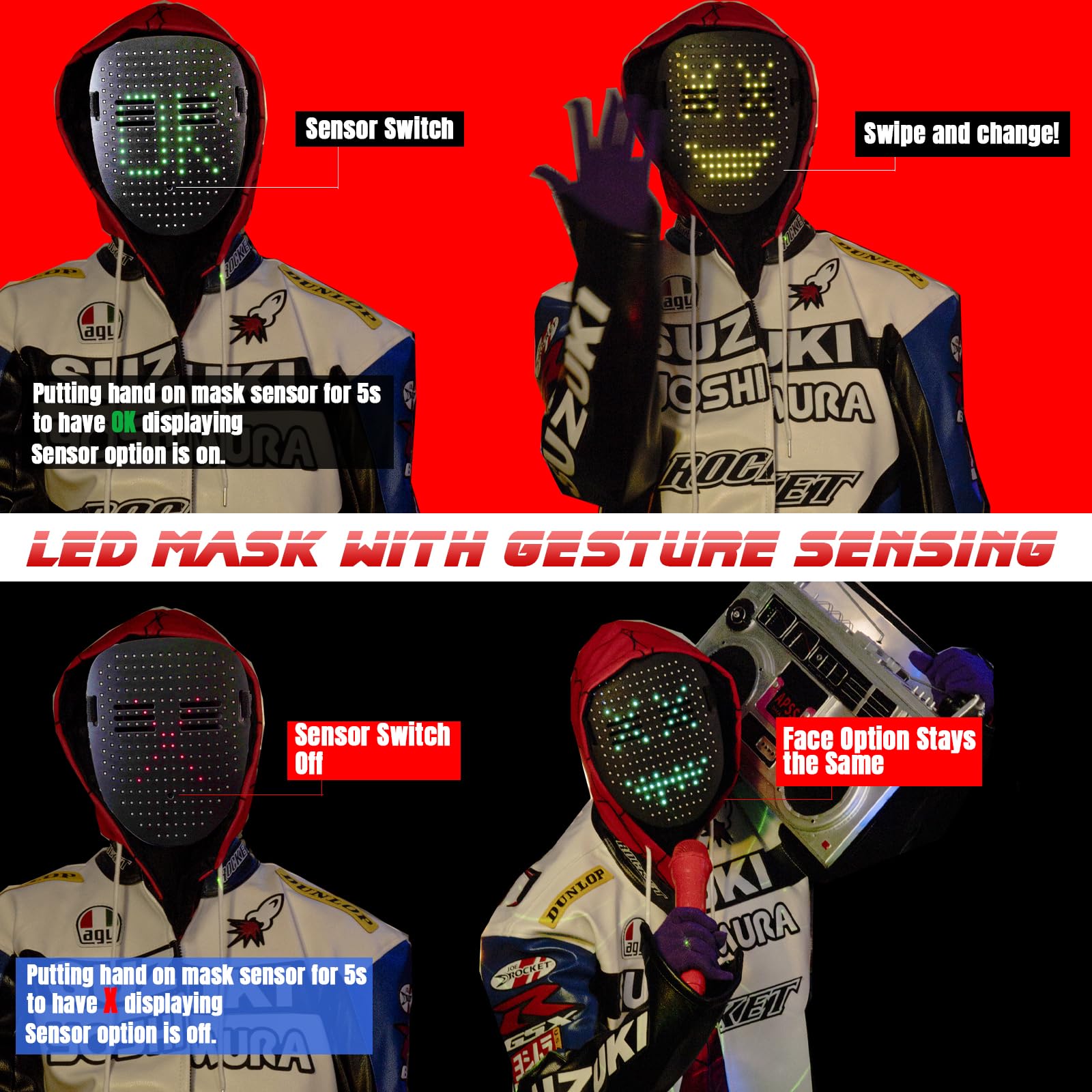 Tarotoo LED Mask for Costume LED Mask Halloween, 50 Faces Transforming with Gesture Sensing - Image 2