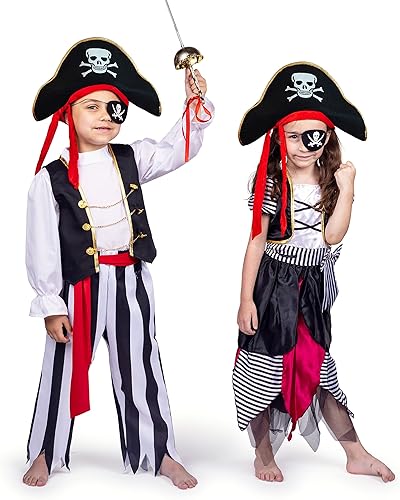 Miniatura 6 de Dress Up America Disfraz de pirata para niños  Conjunto de disfraz de pirata para niños  El conjunto de disfraces incluye una camiseta, pantalones,