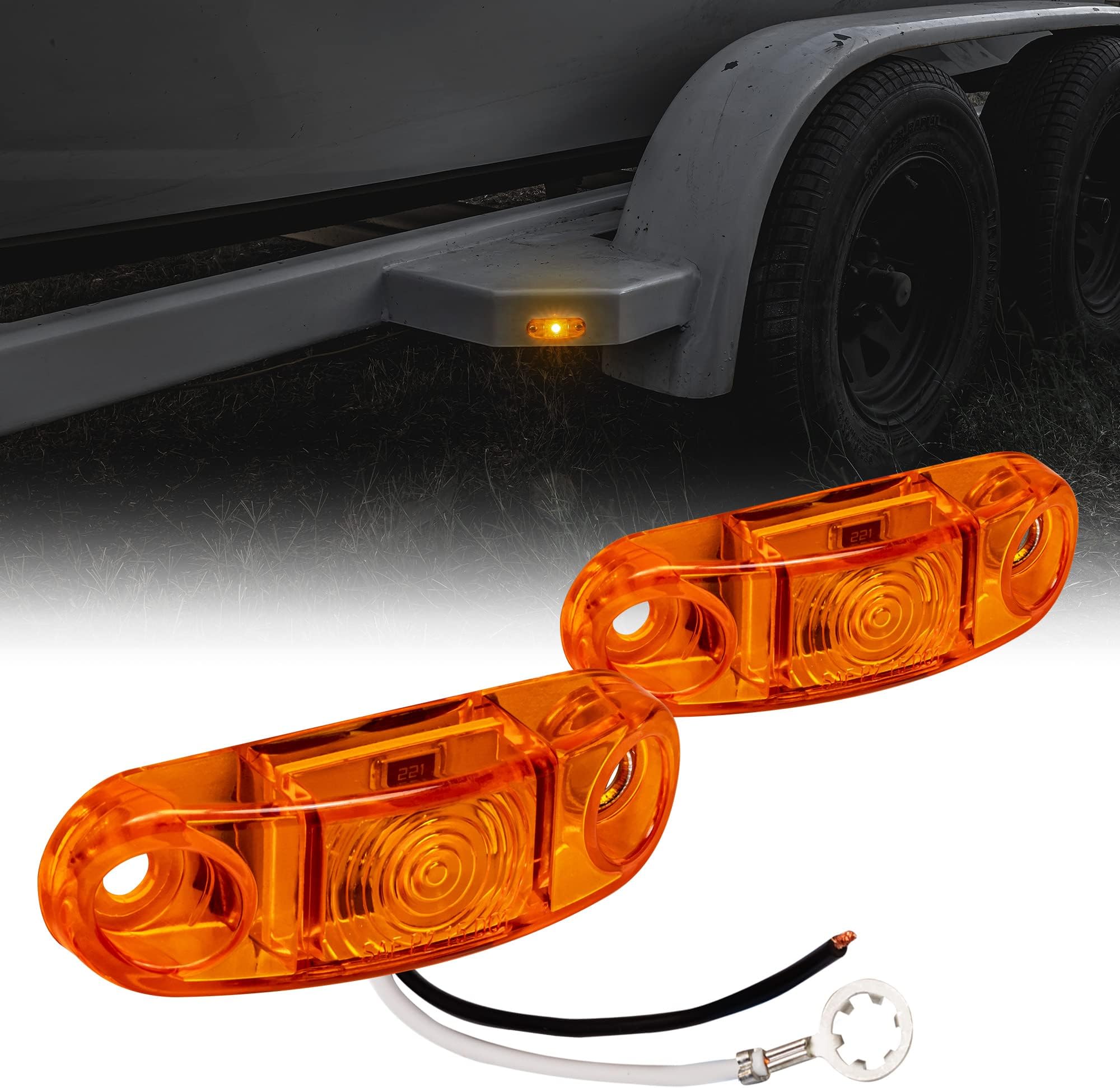 ONLINE LED STORE 2pc 2.5" Amber Trailer Marker Light Kit [DOT FMVSS 108] [SAE P2] [Surface Mount] [Waterproof IP67] Side Marker Lights for Trailer Truck