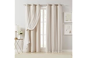 Bujasso Beige 90% Blackout Curtains with Sheer Overlay