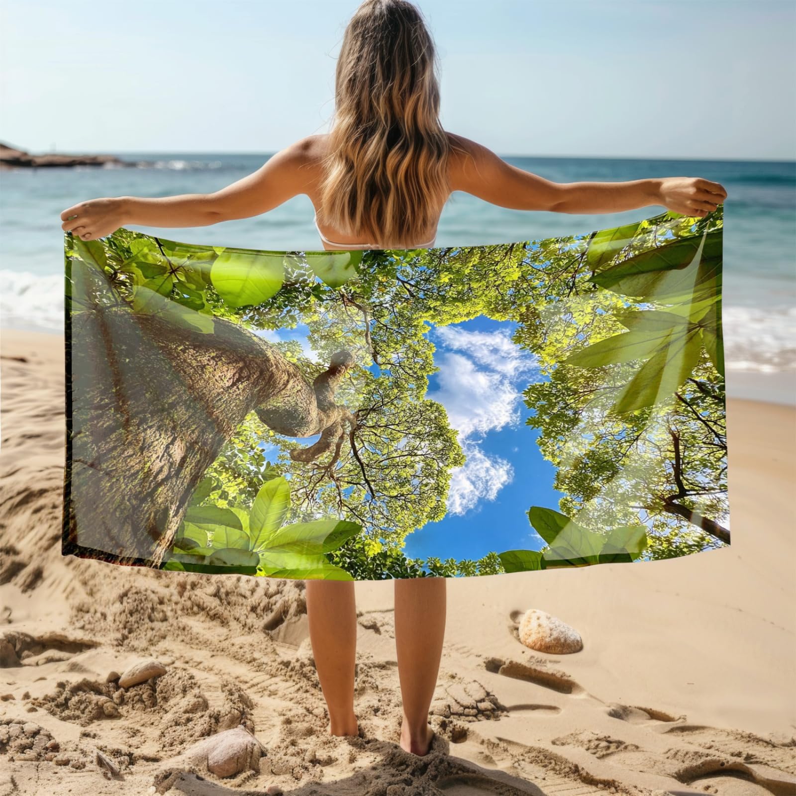 Genérico Toalla Playa Grande 100X200 Árbol Verde