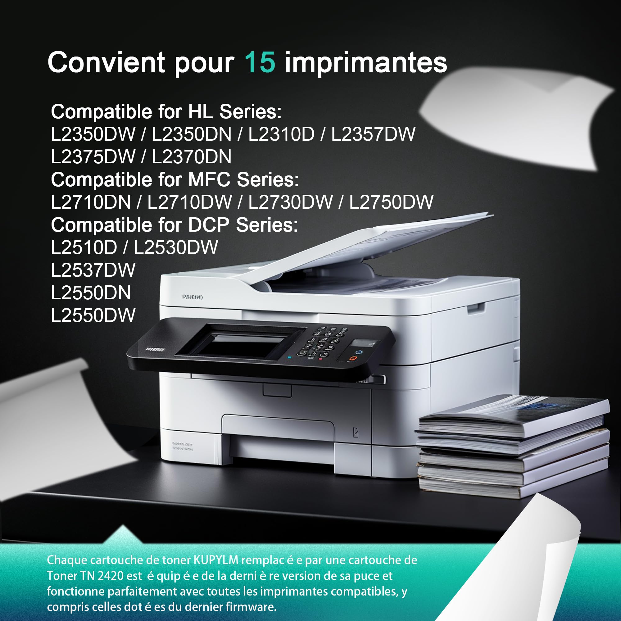 KUPYLM TN2420 Toner Compatibili per Brother TN 2420 TN2410 Compatibili per MFC-L2710DW MFC-L2710DN L2730DW L2750DW DCP-L2510D L2530DW HL-L2375DW L2310D L2350DW L2370DN (2 Nero, Con Chip)