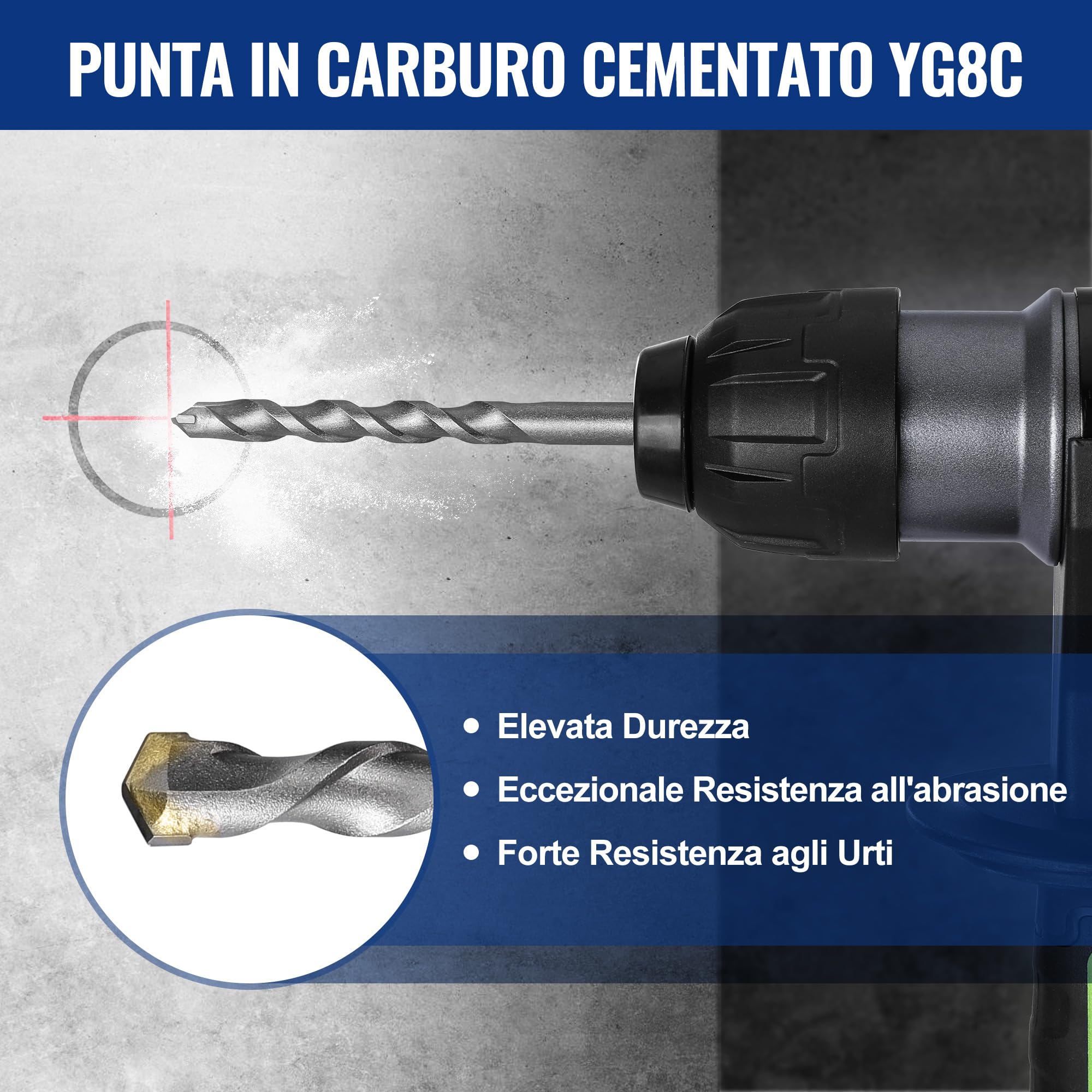 WORKPRO Set di Punte e Scalpelli SDS Plus da 17 Pezzi, Accessori per Trapano a Percussione, con Custodia, per Calcestruzzo, Piastrelle, Mattoni, Cemento, Pietra e Muratura
