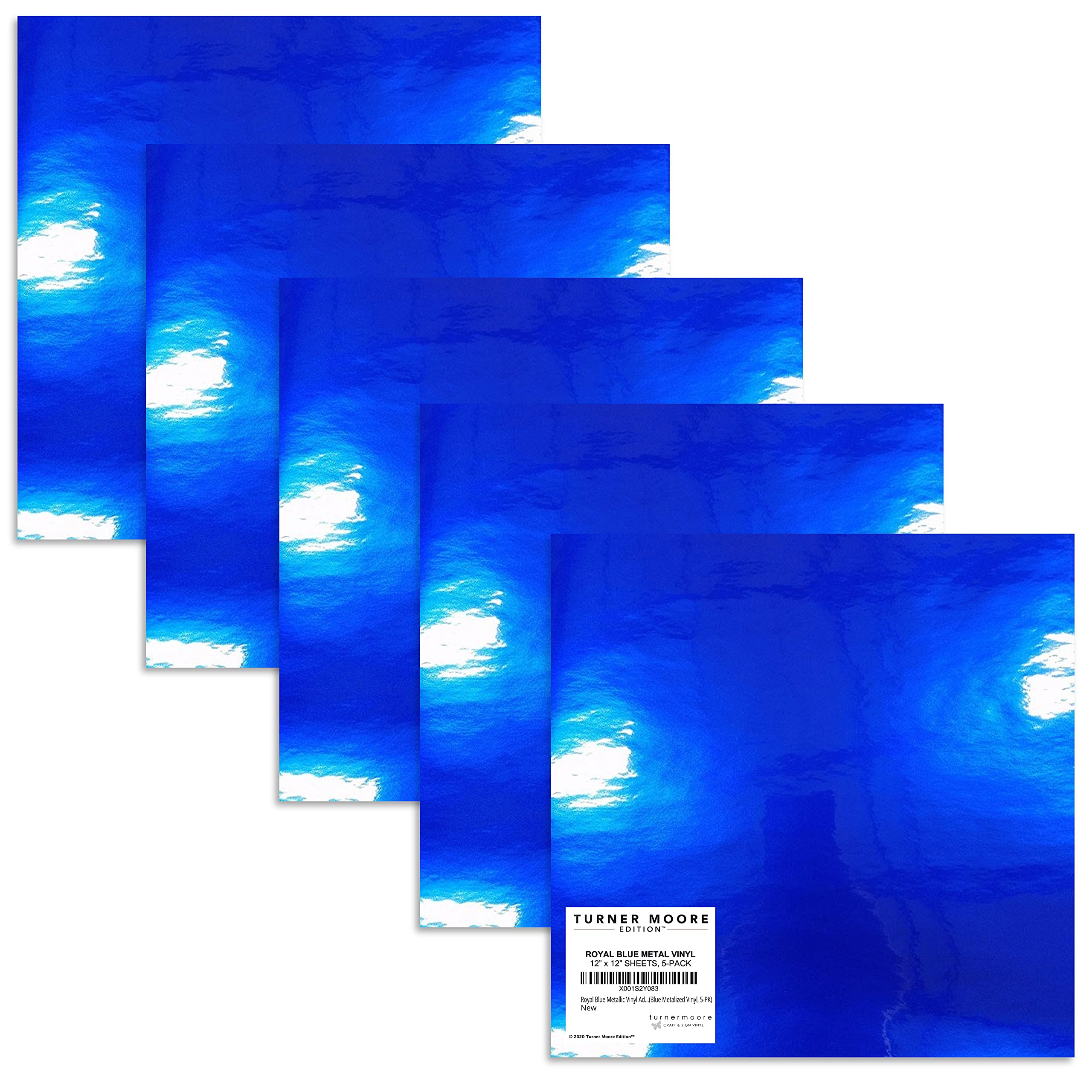 Royal Blue Metallic Vinyl Sheets, 12x12 Matte Blue Metallic Vinyl for Cricut Joy Maker, Silhouette, Scrapbooking, Stickers, Decals by Turner Moore Edition (Permanent Metallic Vinyl Blue, 5-Pack)