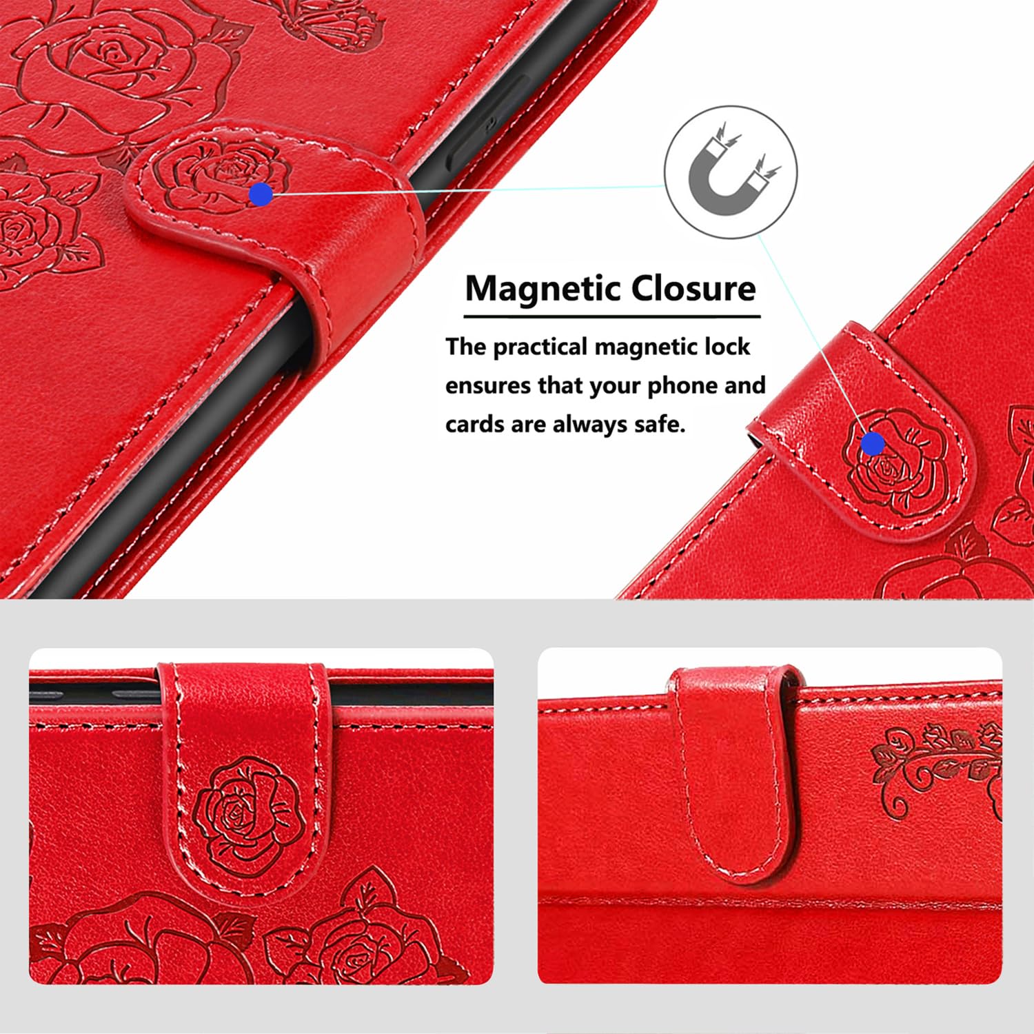 Custodia In Pelle Per Xiaomi Redmi Note 11/11S - Cover Con Supporto Flip, Colore Vino Rosso - Foto 5