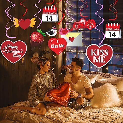 Miniatura 5 de Decoración de corazón rojo y rosa para el día de San Valentín, serpentinas de remolinos  30 piezas románticas de galentinos especiales, suministros