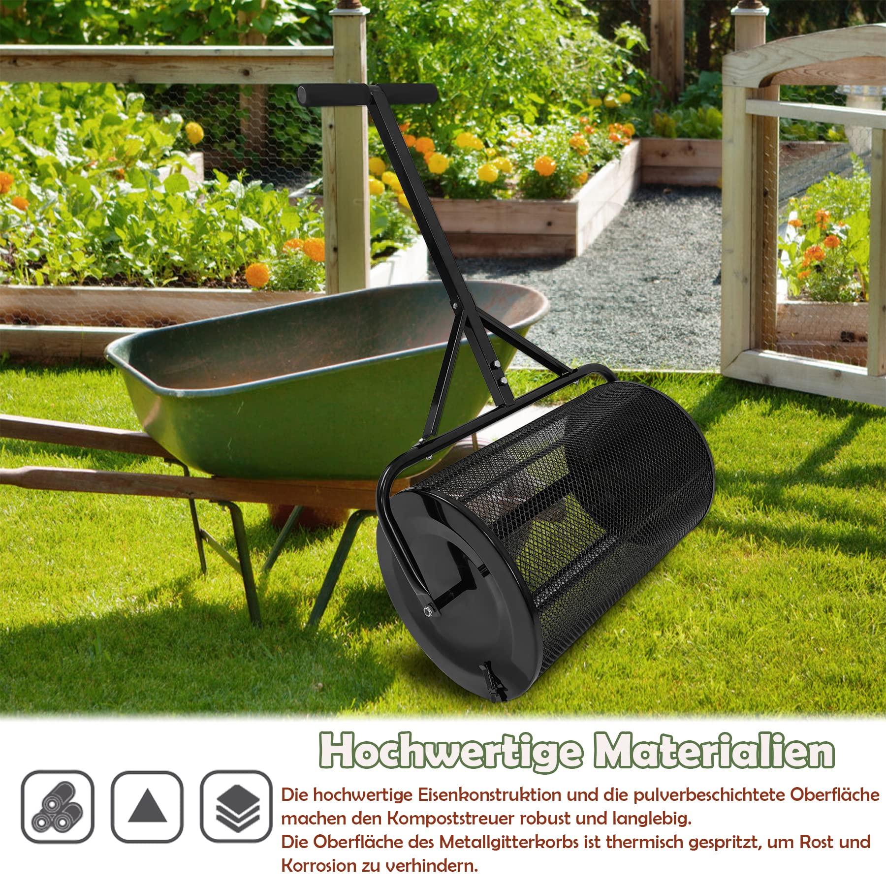 Compoststrooier 80 liter met U-greep en metalen rooster - Tuinstrooier