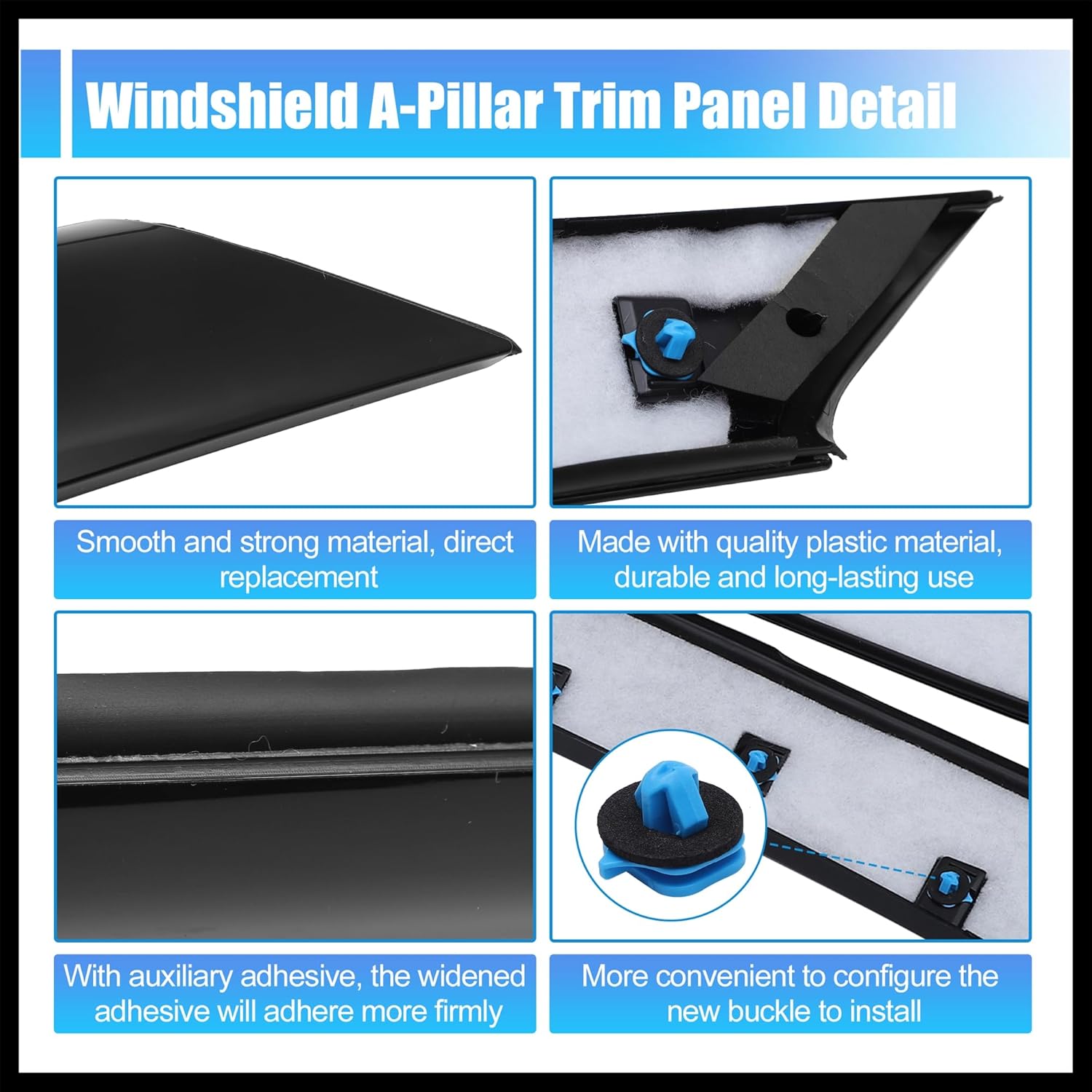 Pair Windshield A-Pillar Trim Panel for Ford Flex 2009-2019 Driver and Passenger Outer Side Replaces BA8Z-7403145-AA BA8Z-7403136-AA Front Left and Right A Pillar Durable Material