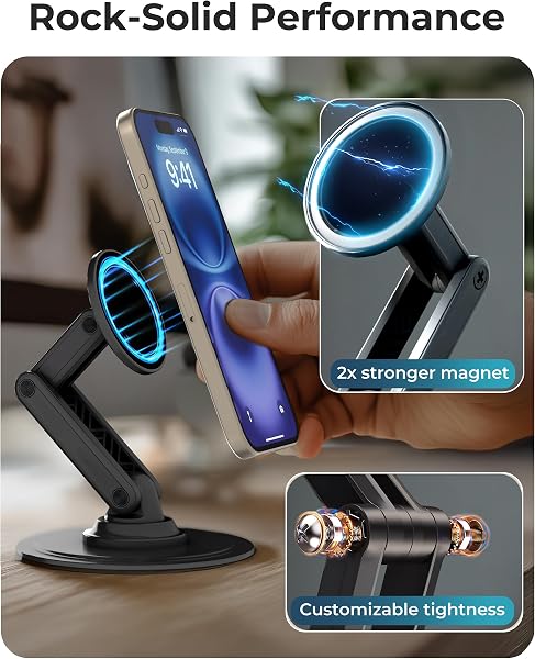 COOPER Mag360, Support de téléphone magnétique Compatible MagSafe, Rotation 360°, Support de Bureau pour iPhone 17/16/15/14/13/12, avec Anneau métallique pour Autres téléphones (Noir Piano) - 4