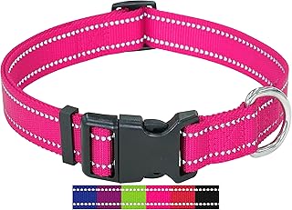 DEY - Premium Hundehalsband Nylon, Reflektierend, Verstellbar, für Kleine u. Große Hunde, viele Farben u. Größen, Hund Welpe, Hunde-Halsbänder, Katzen-Halsband, Welpen-Halsband, Pink Rosa, XS product image