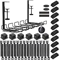 Kit de bandeja de gerenciamento de cabos sob a mesa de 52 peças – cesta organizadora de cabos sem furadeira de 38 cm para escritório/casa, comporta cabos de extensão e fios, suporte de