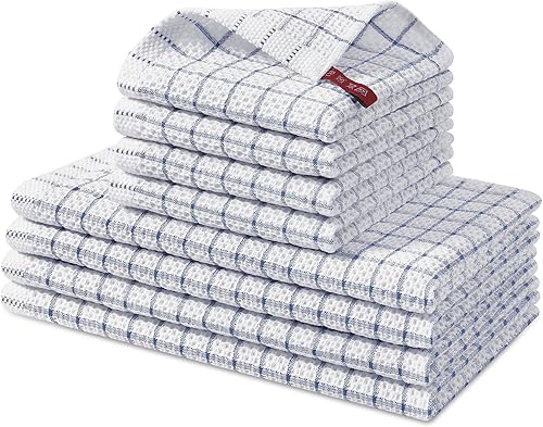 Juego de toallas y paños de cocina de 100 % algodón, 15 x 25 y 12 x 12 pulgadas, paquete de 8 toallas de cocina suaves y superabsorbentes, ideales