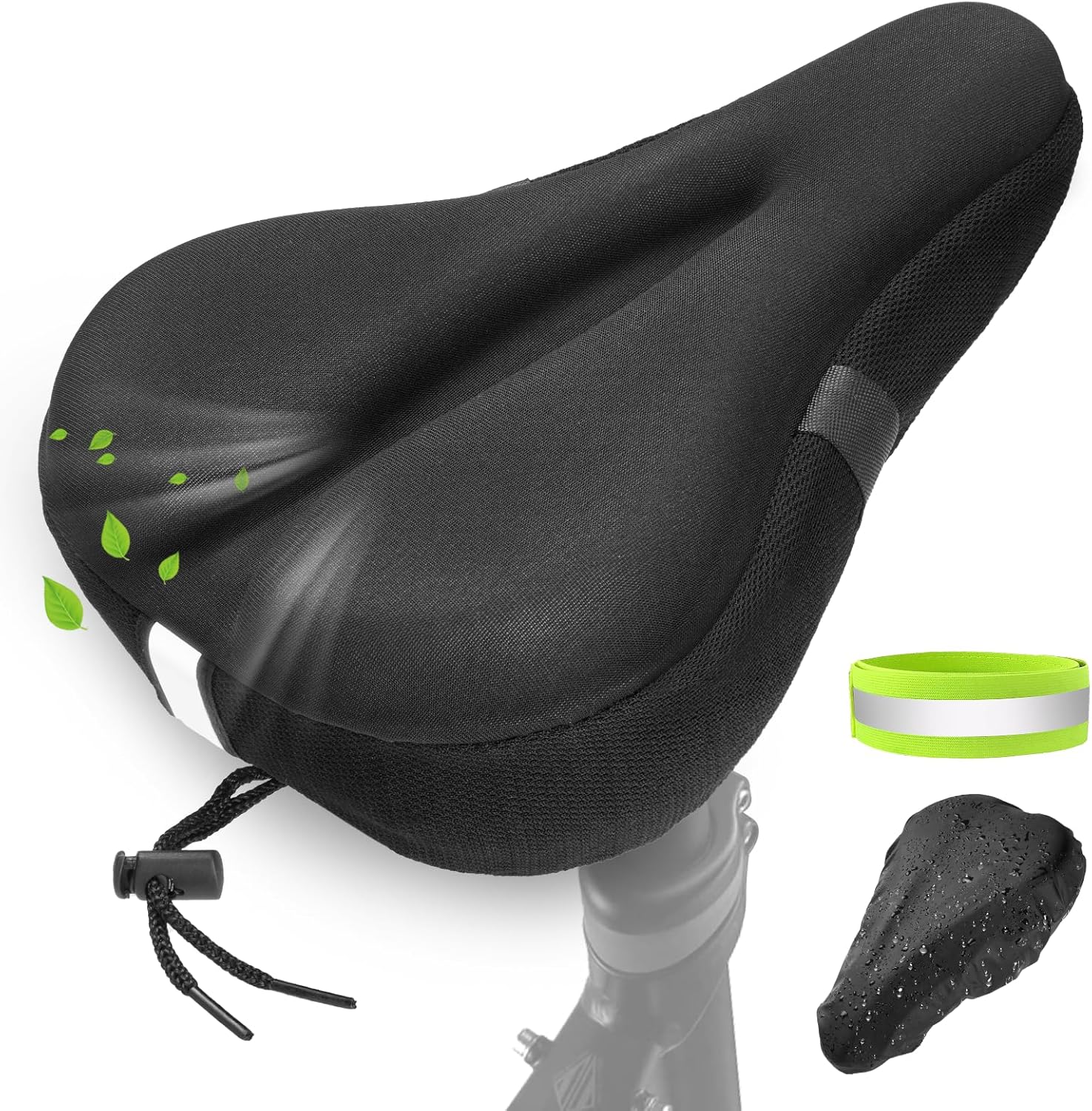 Zacro Comfort Bike Seat Cushion – Memory Foam Gel Padded Bike Seat Cover for Men Women, Extra Soft & with Reflective Strap，Fit for Exercise Mountain Road City Peloton Bike