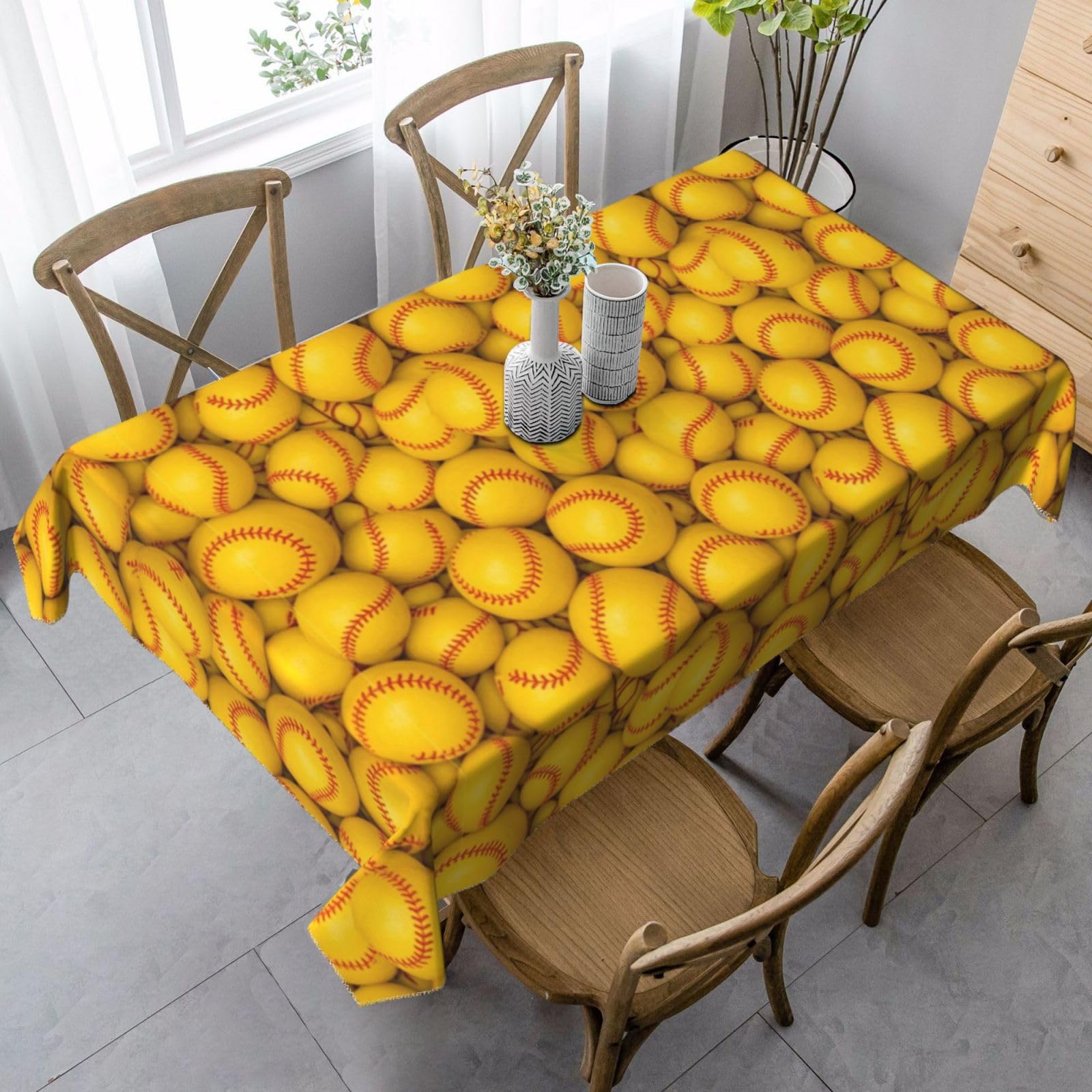 Nappe anti-taches softball jaune protection de table lavable pour enfants