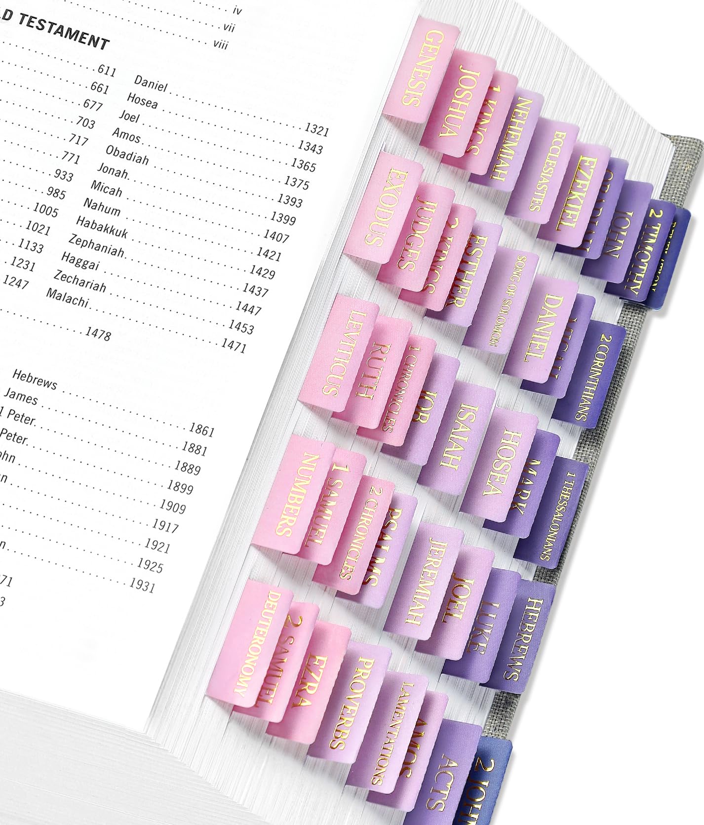 Taja Bible Tabs for Women & Men, Laminated Bible Tabs for Study Bible, Large Print Bible Tabs for Easy Navigation, Bible Index Tabs, 66 Tabs Old & New Testament, Extra 24 Blank Tabs - Violet Ombre