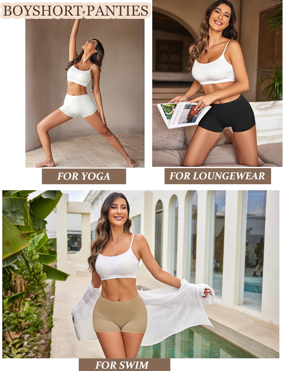 Ekouaer Boyshort Panties Women's Soft Underwear Briefs Invisible Hipster 3 Pack Seamless Boxer Brief Panties S-XXL - Image 2