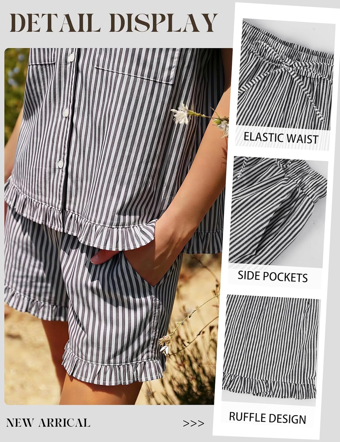 Arssm Womens Striped Pajama Sets 2 Piece Cotton Pjs Sets Short Sleeve Button Down Shirts and Shorts Sleepwear - Image 6