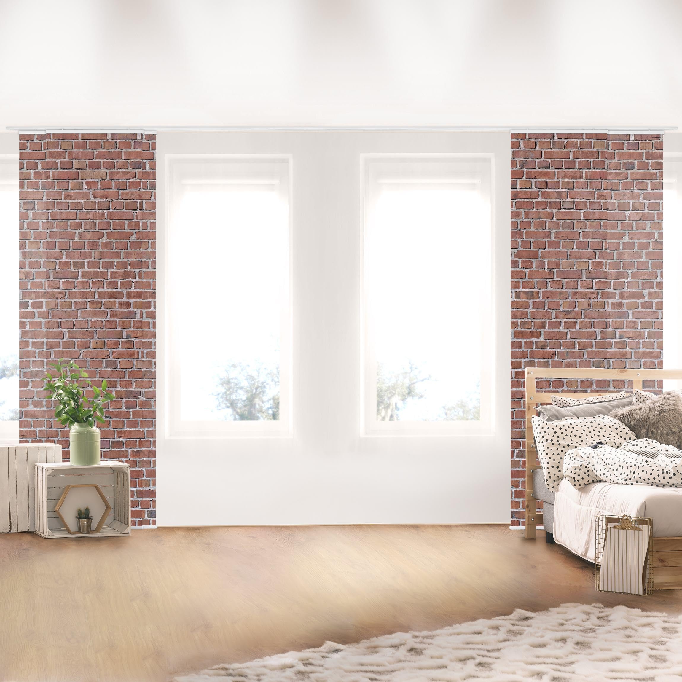 Schiebegardine halbtransparent 60er Paneel Klett Steinoptik Textil lichtdurchlässig - Motiv Modern Flächenvorhang Wohnzimmer Schlafzimmer 1075 (300x250 cm - 5er Set)