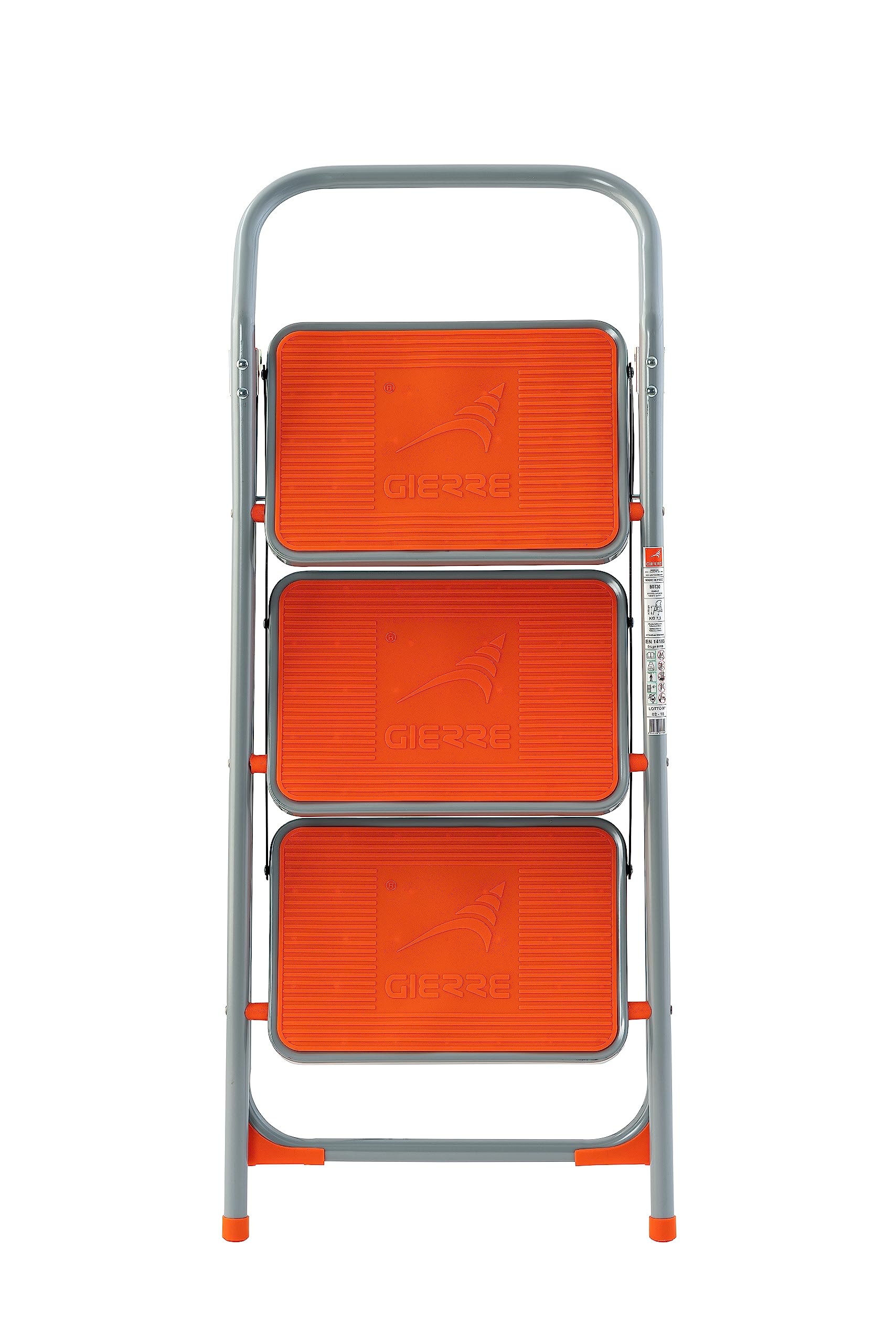 GIERRE Scaletta 3 Gradini In Acciaio Con Base di Appoggio 142H x 48 cm Gancio di sicurezza per Apertura Chiusura Accidentale Scaletta Pieghevole Salvaspazio Gradini Antiscivolo Piedini in Gomma