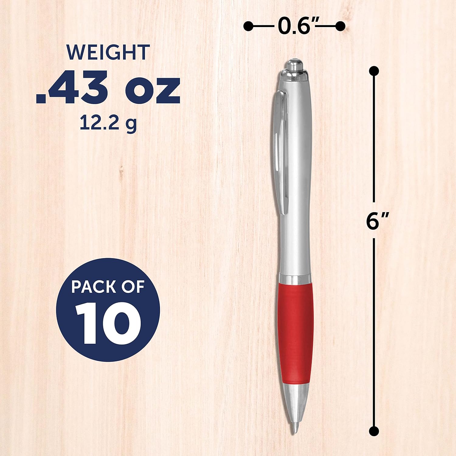 Personalized Ballpoint Pens with Rubber Grip and Black Ink, Pack of 10 by DISCOUNT PROMOS - Ergonomic Design, Ideal for Office & Bulk Writing– Red