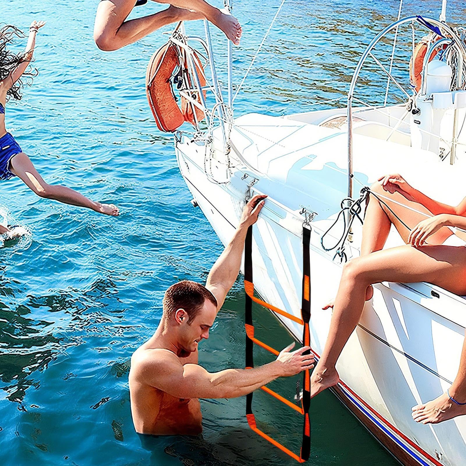 Scala di corda – Scala a 4 gradini per corde marine, 272,2 kg, pieghevole, a 4 gradini, per pesca, barca, scaletta per viaggi, attività all'aperto, yacht, attività acquatiche, kayak, canoa, gite in