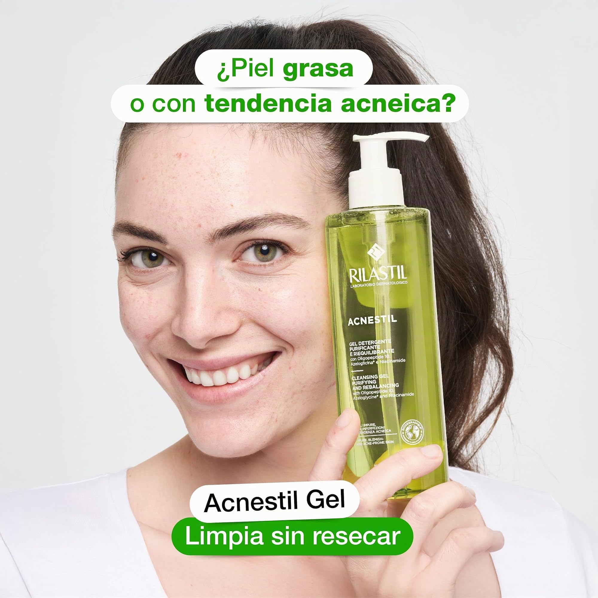 Rilastil - Acnestil Gel Detergente Antimperfezioni e Idratante, con Pantenolo, Ceramidi e Acido Ialuronico, Pulisce senza secca, Pelle mista, Grassi e con Tendenza Acneica - 2 x 400 ml