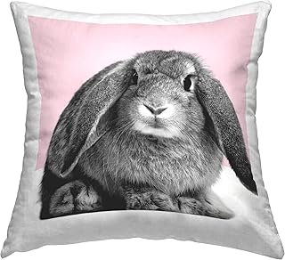 Stupell Industries Pink Bunny Rabbit Portrait Design by Elephant Stock Throw Pillow, 18 x 18