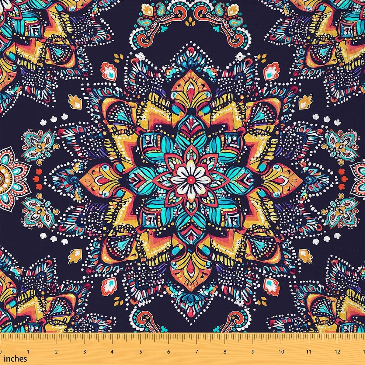 Feelyou Boho Mandala Fabric by The Yard - Exotic Bohemian Style Floral Upholstery, Hippie Mandala Printed Outdoor, Decorative Flowers Reupholstery for Chairs, 3 Yards, Teal Beige