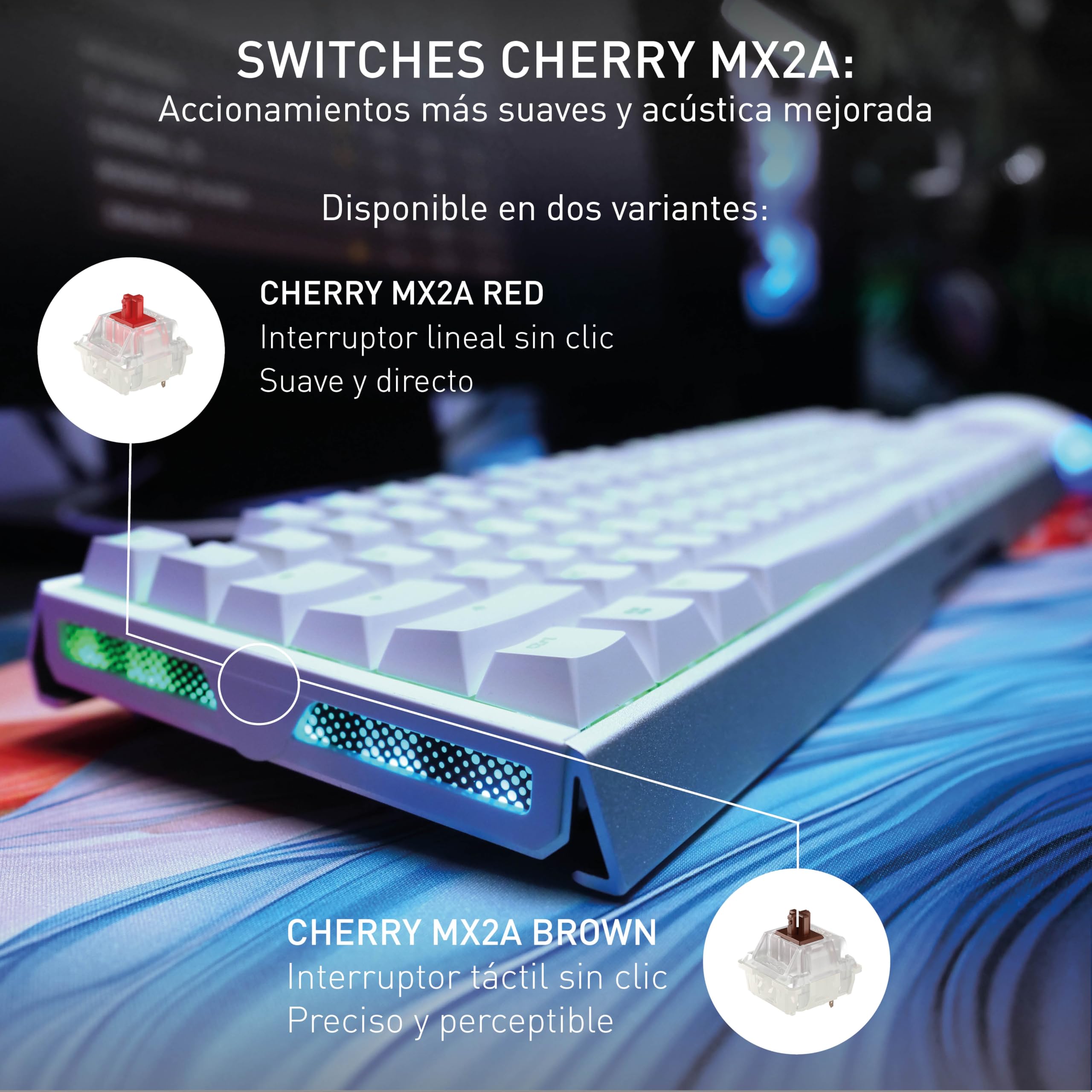 Cherry XTRFY MX 3.1, Teclado Gaming mecánico, distribución de Teclado francés (AZERTY), iluminación RGB, Carcasa de Aluminio, conexión USB-A, switches MX2A Red, Blanco