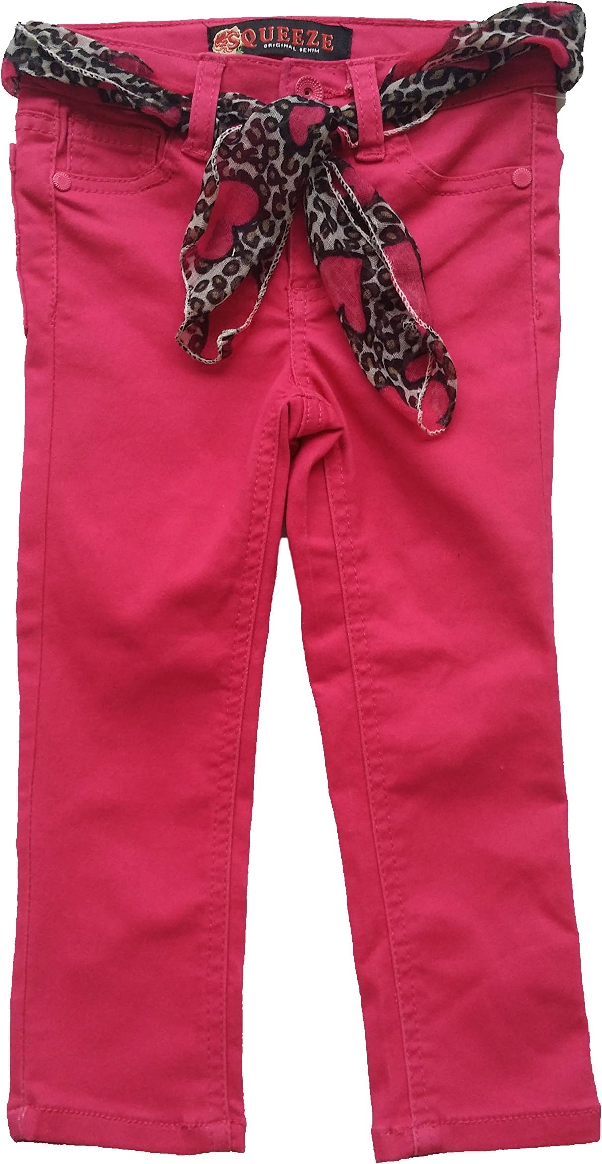 Squeeze Little/Toddler Girls' Pnk Pulse Denim Jeans with Leopard Heart Scarf Belt