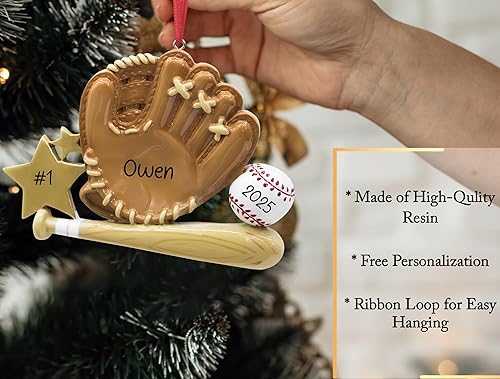Miniatura 3 de Adorno de Navidad personalizado de béisbol 2023  Guante de béisbol con estrella dorada para árbol de Navidad, regalo único de recuerdo para jugador