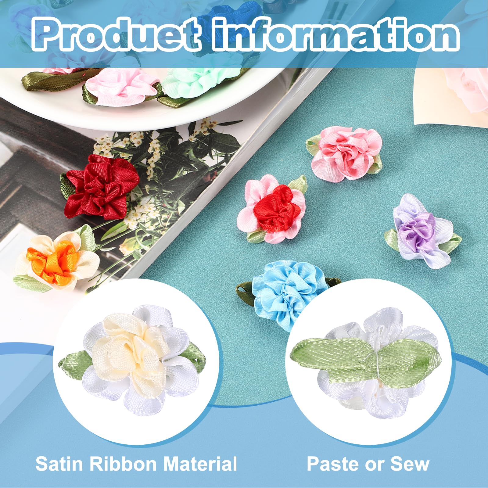 PATIKIL 1 Inch Ribbon Flowers Bows for Crafts 40 Pack Mini Satin Roses Flowers Small Fabric Flower Heads DIY Sewing Appliques for Gift Wedding Bride Ornament Beige/White - Image 3