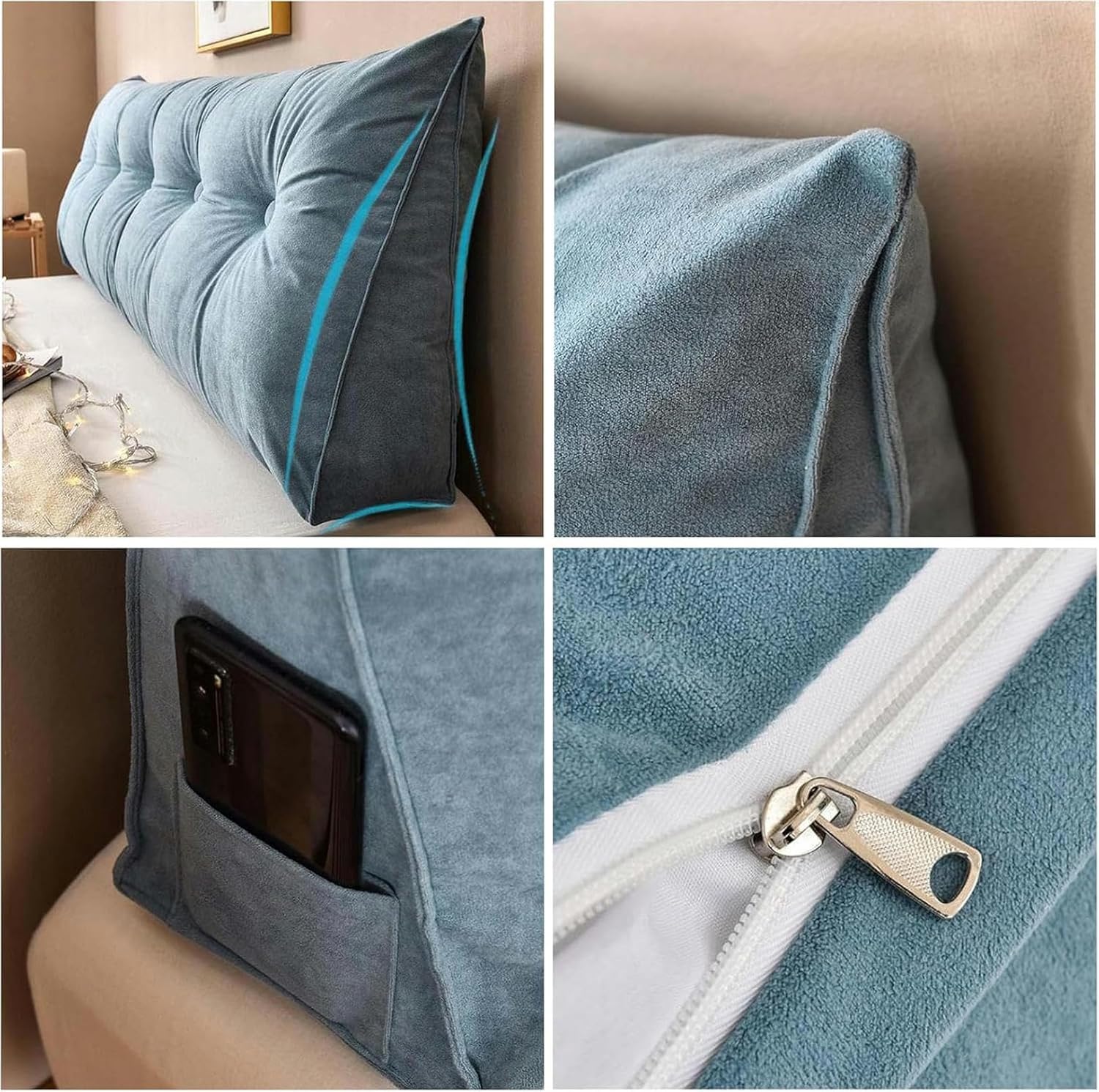 Large Wedge Pillows Headboard Triangular Rest Reading Pillow, Lumbar Support Cushion Waist Backrest, Soft Sofa Daybed Positioning Bolster with Removable Cover