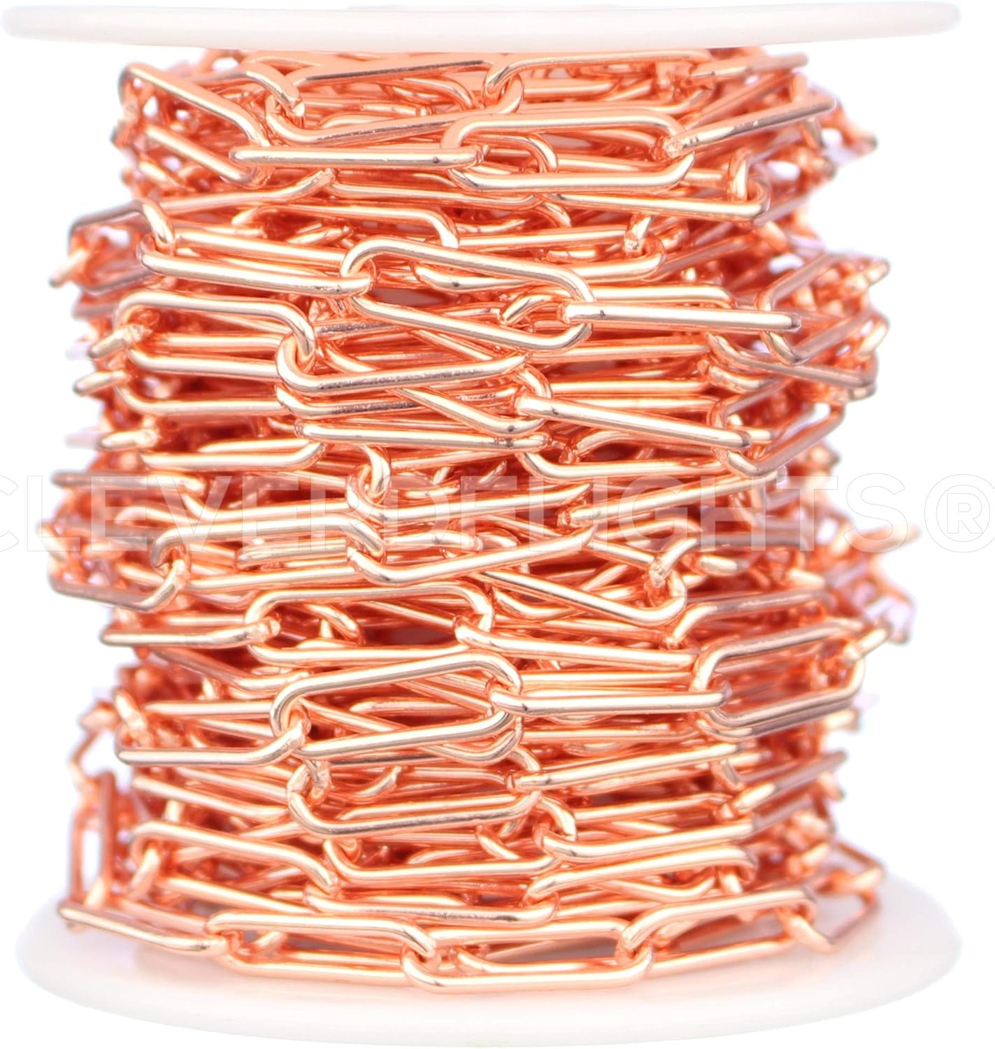 CleverDelights Bulk Paperclip Chain - 3/16 x 5/8 Link - 25 Feet - Rose Gold Color