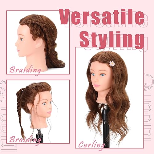 Miniatura 5 de Cabeza de Maniquí de Cabello Humano con Soporte de Trípode 22"-24" Femenina Cabeza de Maniquí de Cabello 100% Humano Cabeza de Maniquí para Peinado